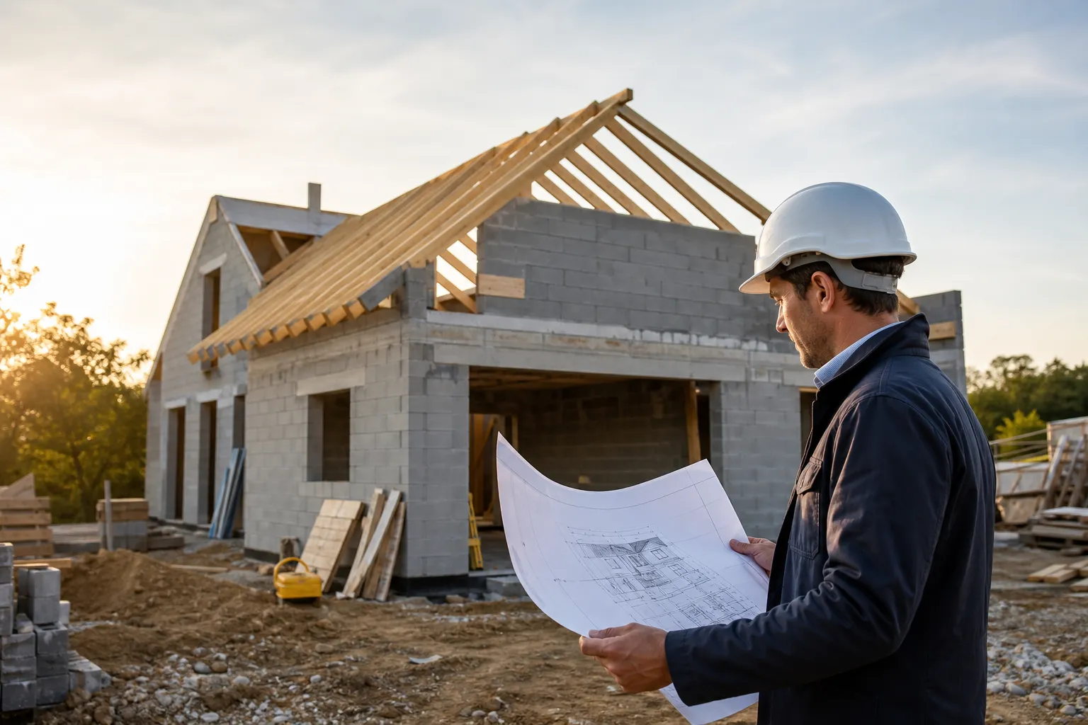 Expert en bâtiment assistant un chantier de construction CCMI dans l'Essonne (91)