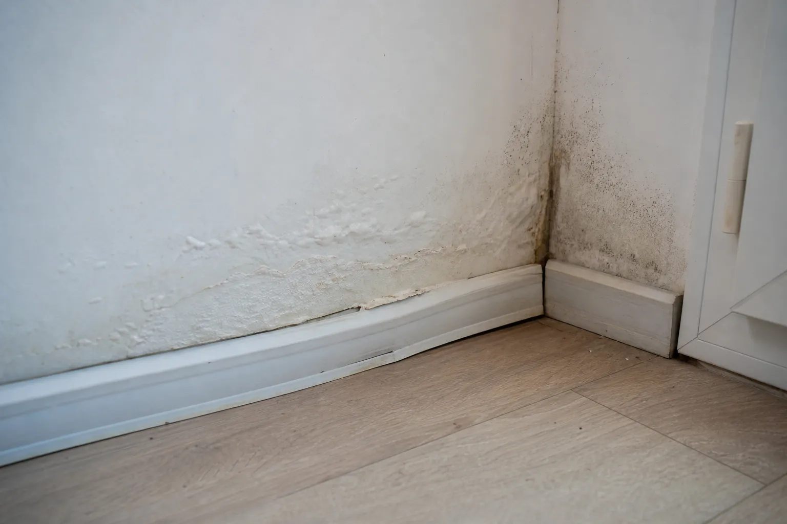 Traces d'humidité en bas de mur analysées lors d'une expertise avant achat à Étampes