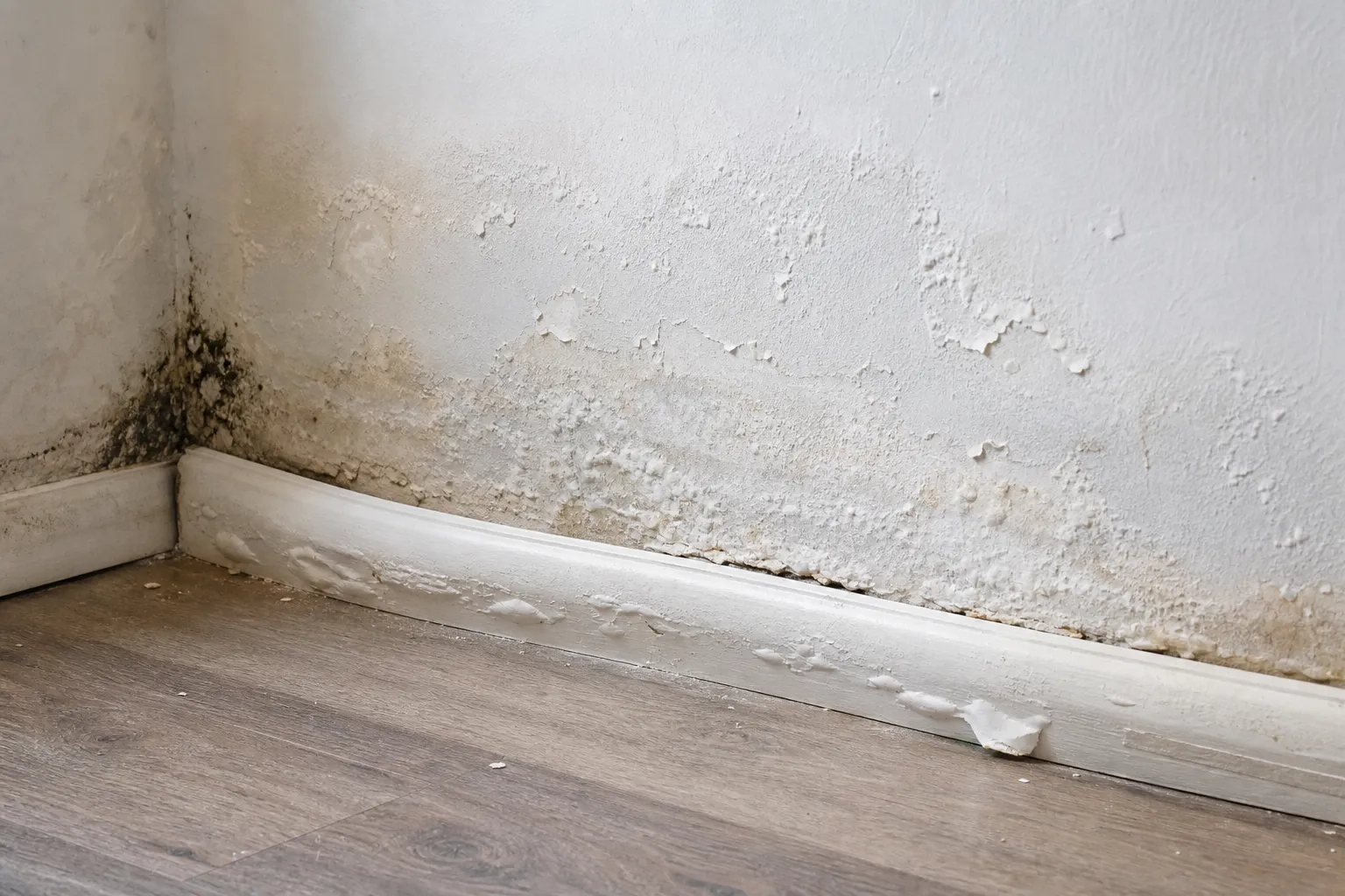 Traces d'humidité en bas de mur analysées lors d'une expertise avant achat à Évry-Courcouronnes