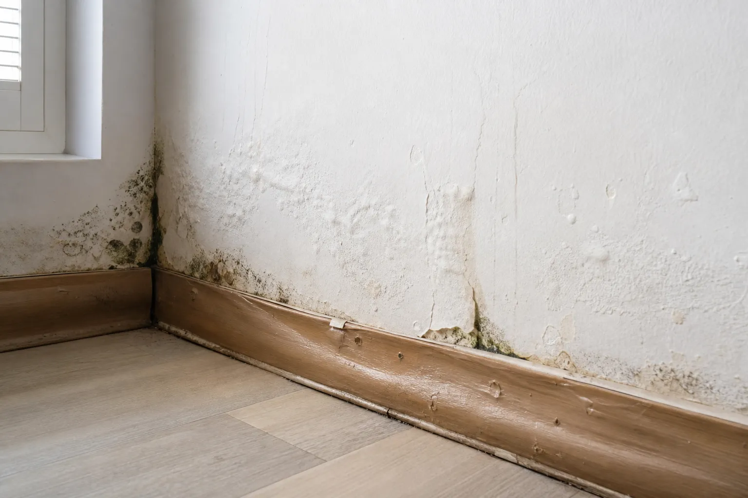 Traces d'humidité en bas de mur analysées lors d'une expertise avant achat à Fleury-Mérogis