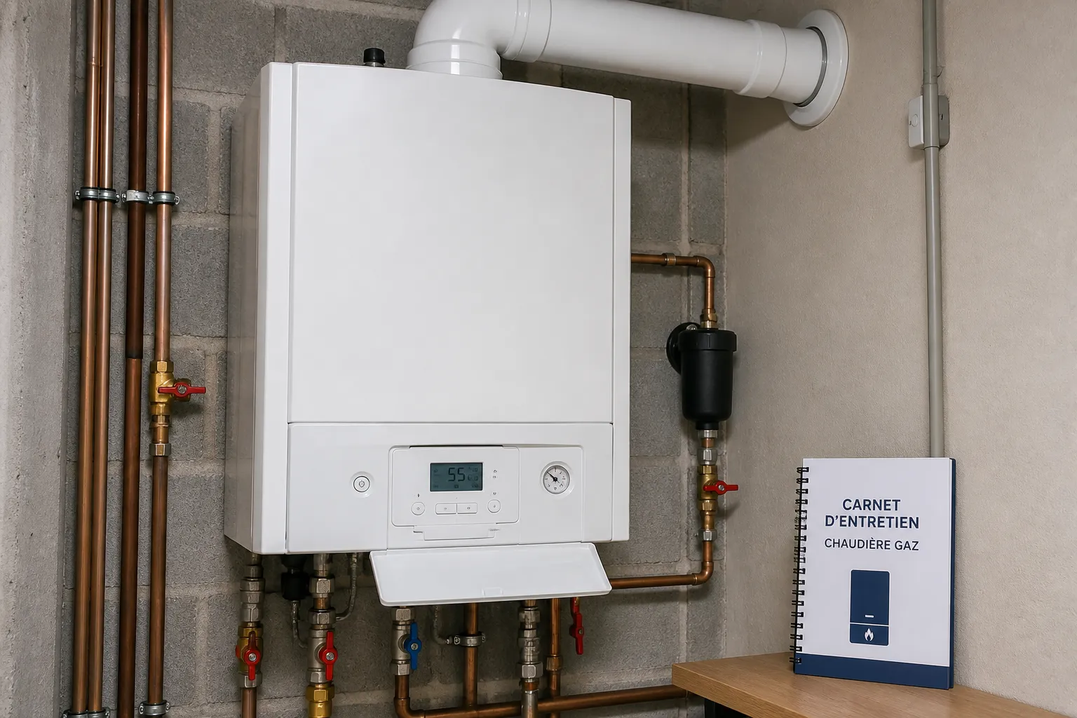 Chaudière murale à gaz vérifiée dans un logement à Savigny-sur-Orge
