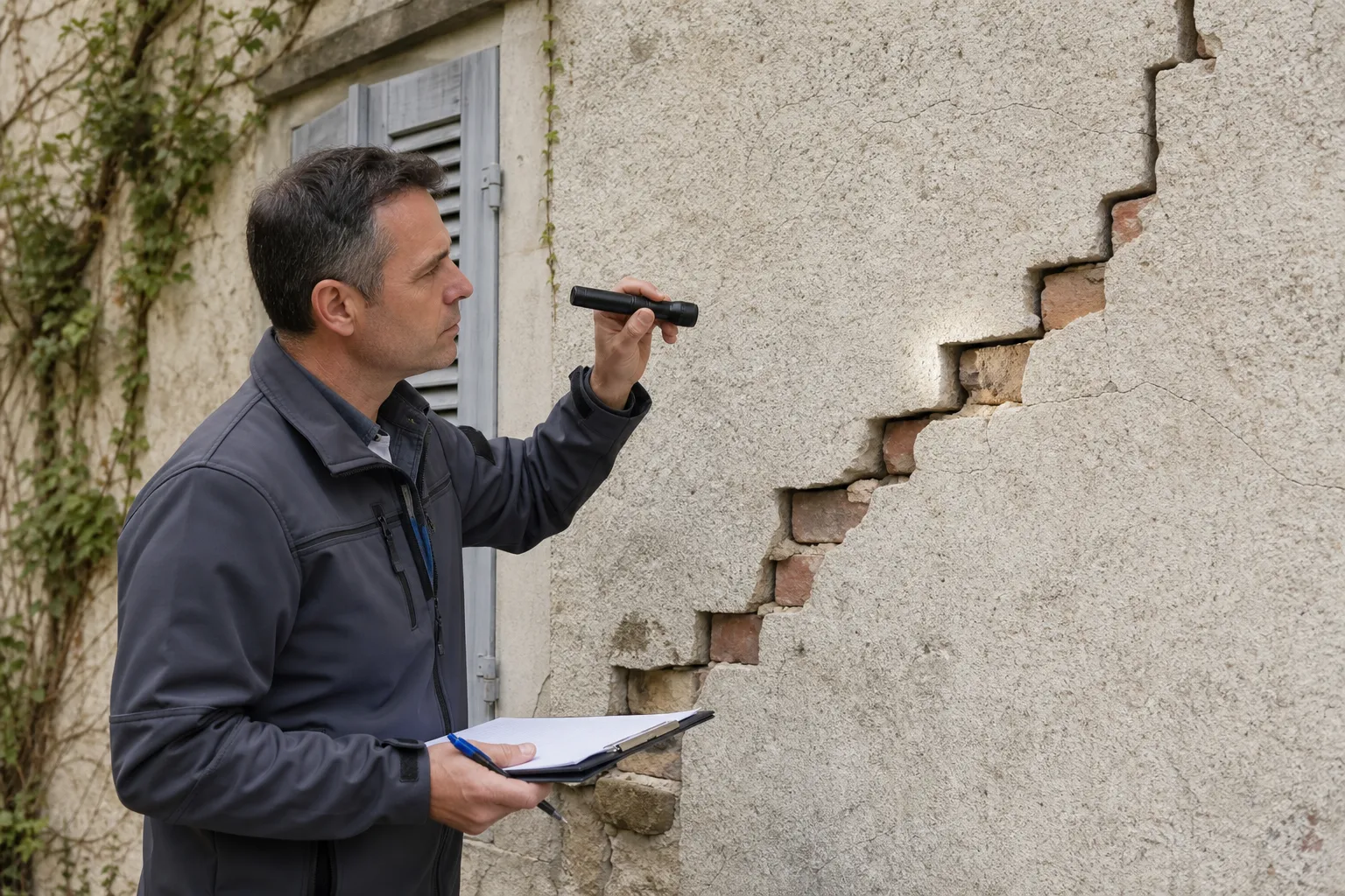 Contrôle de la structure, des façades et des fissures lors d'une expertise avant achat à Brunoy