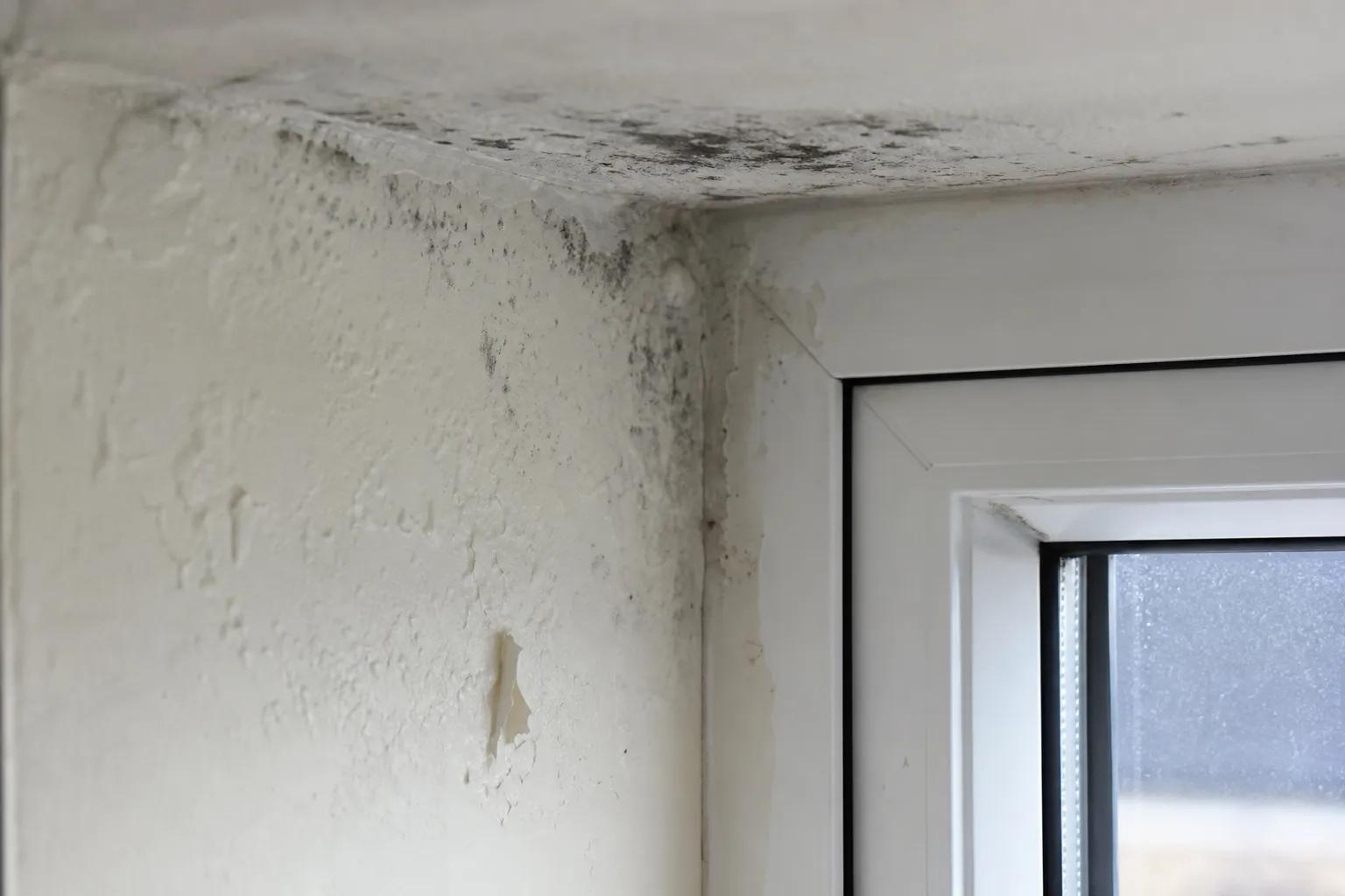 Condensation et moisissures dans un angle de mur lors d une expertise a Igny