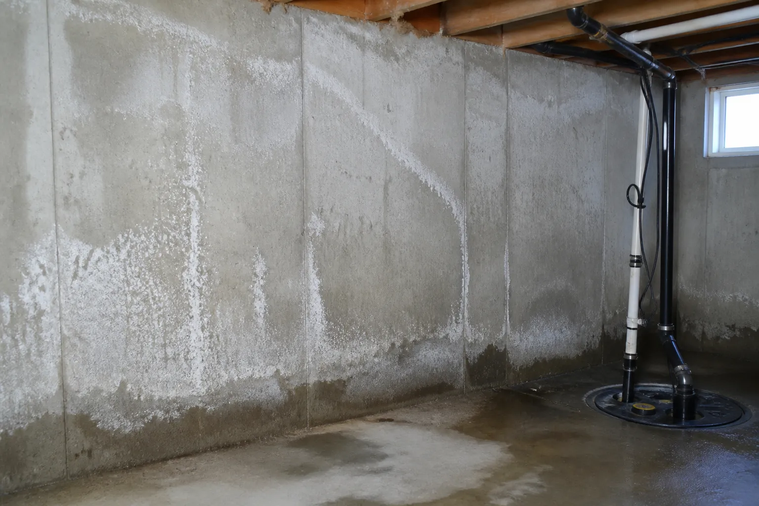 Traces de salpêtre et d’humidité dans le sous-sol d’une maison à Saint-Michel-sur-Orge