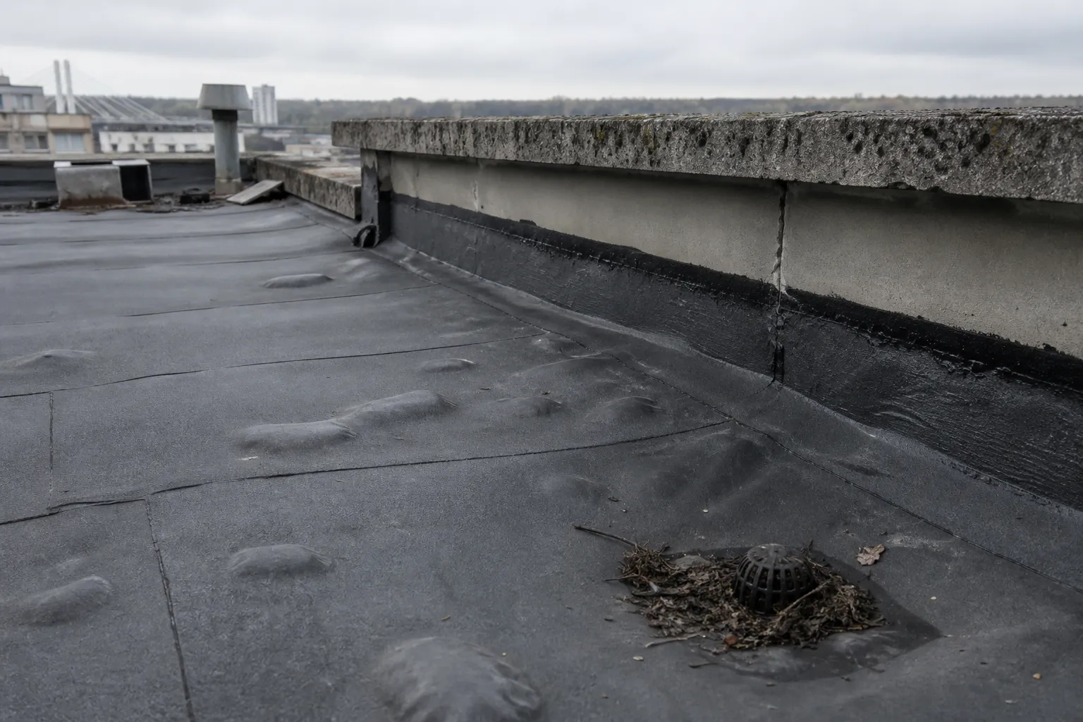 Étanchéité dégradée d’une toiture-terrasse contrôlée sur un immeuble aux Ulis