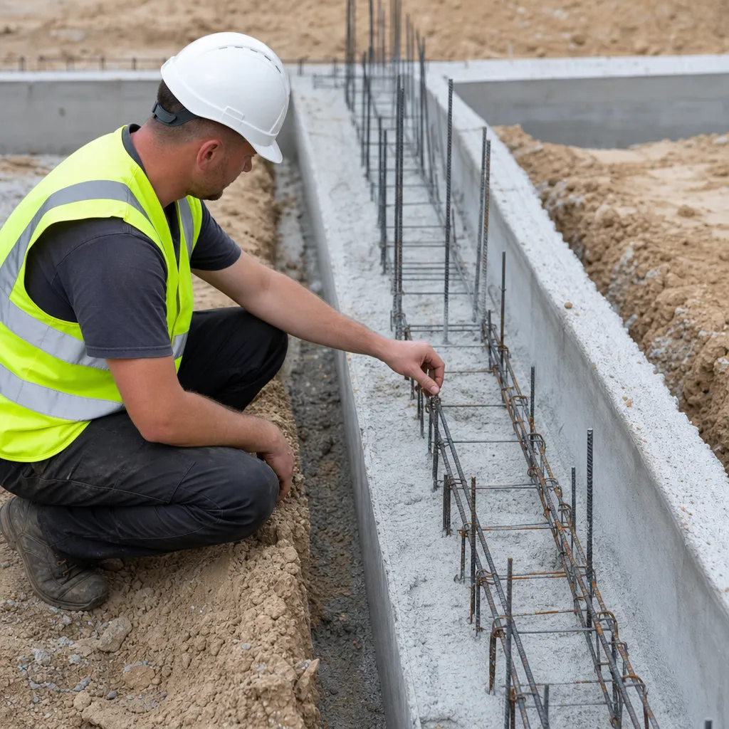 Fondations en béton armé et ferraillage inspectés lors d'une visite CCMI en Essonne