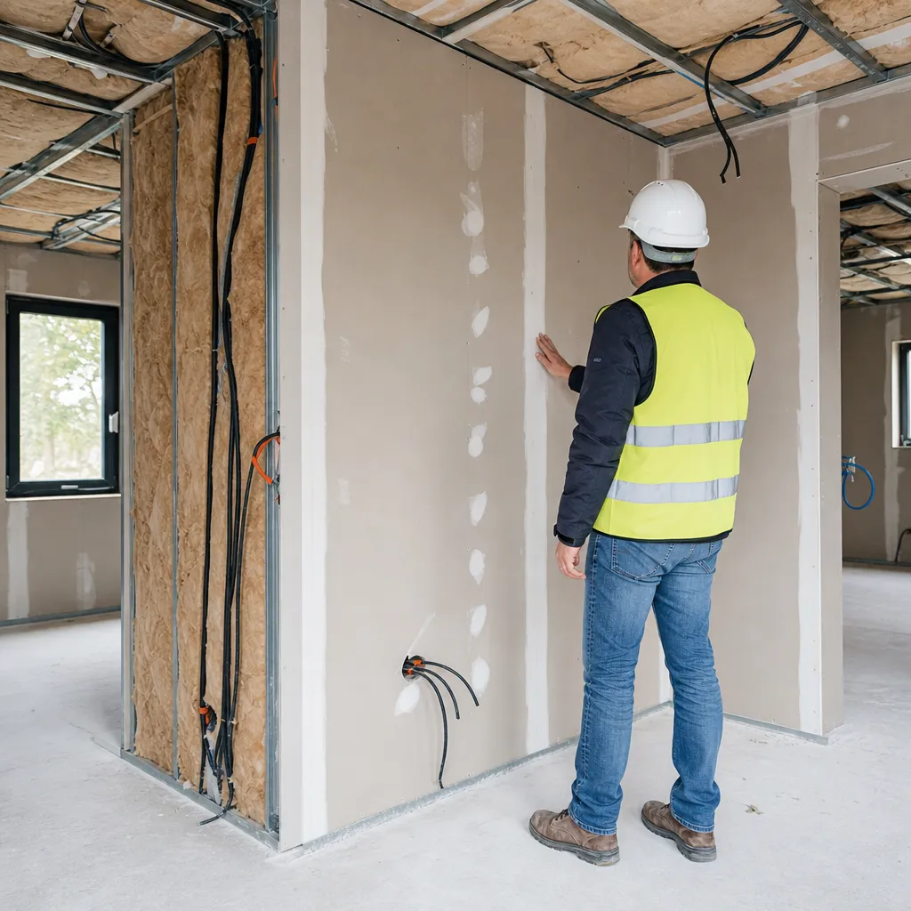 Cloisons, isolation et réseaux d'une maison neuve contrôlés lors d'une visite CCMI en Essonne